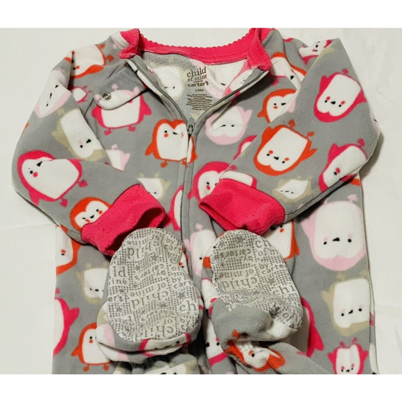 Carters Footed Pajamas Girls 18 Months Fleece Zip Spring Colors Animals Lot of 4 - Picture 8 of 13